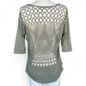 Staring at Stars olive green crochet top with raw edge hems